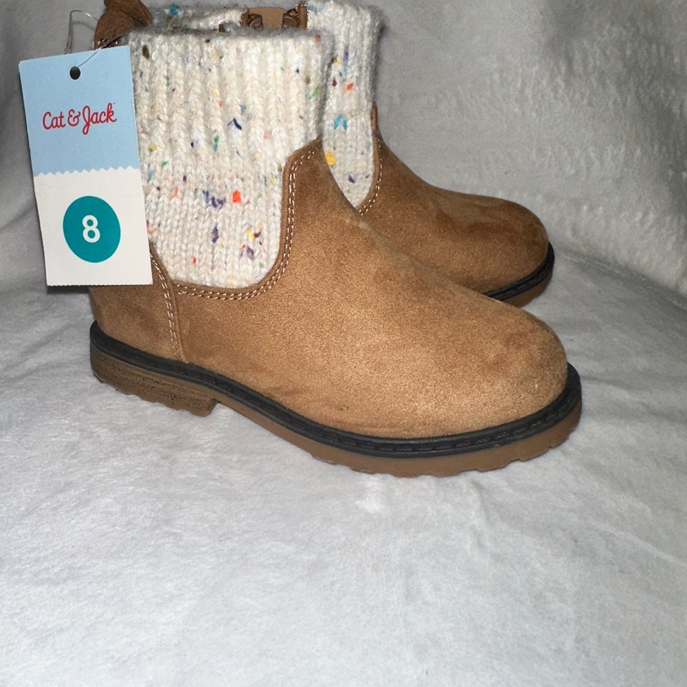 Cat & Jack Brown Kids Boots with Speckled Knit Cuff
